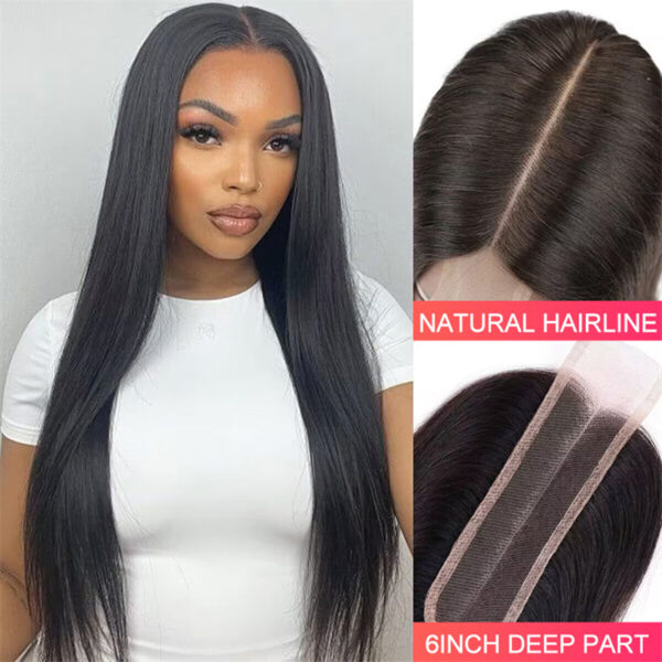 Straight 2x6 Lace Closure Wig Middle Part HD Transparent Lace Closure Affordable Price Human Hair Wigs - Image 6